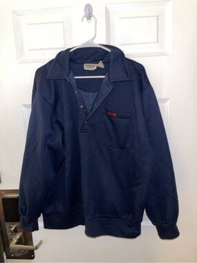 Vintage Windbreaker Navy Pullover Collar Sweatshirt with Chest Pocket - Size L